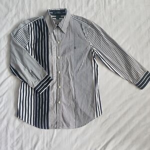 Lauren Ralph Lauren Button Up Shirt Womens Size S Black White Striped Cotton
